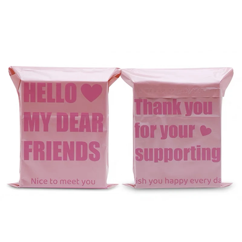 

100Pcs Rose Pink Plastic Shipping Envelope HELLO MY DEAR FRIENDS Printed Courier Bag Self Adhesive Express Mailing Bags Pouches