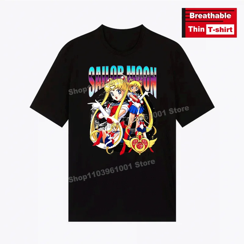 

Japanese Hot Animation Printing - Beautiful Girl Warrior T-shirts y2k Harajuku Men Women Short Sleeve Black Breathable Thin Tees