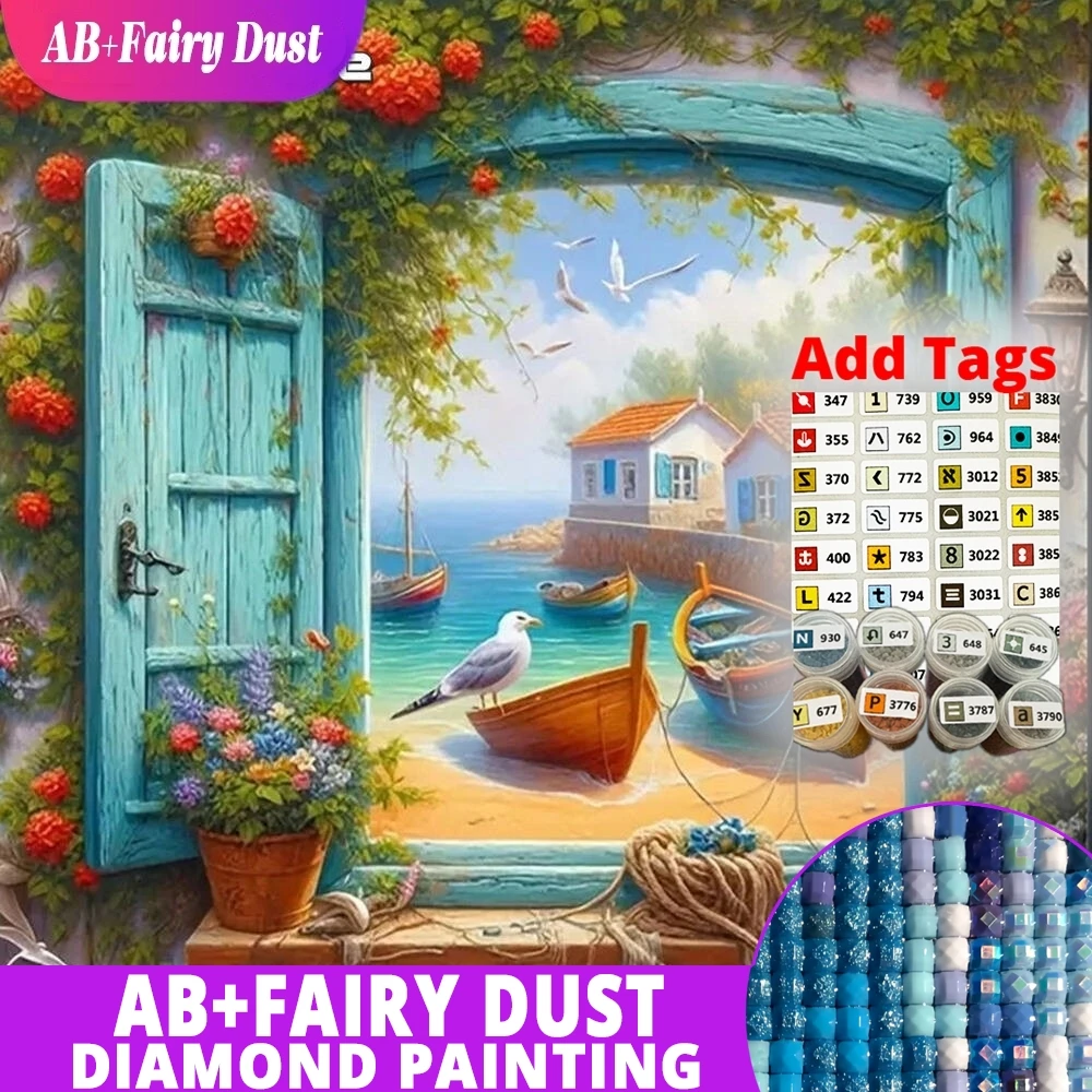 

AB Фея Пыль DIY Алмазная картина Корабль Пейзаж Полная квадратная круглая мозаика Приморский подходит для начинающих Окно Детский подарок