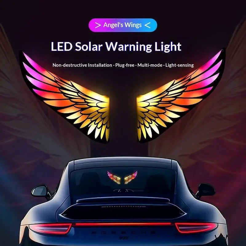 Solar Car LED Colorful Ambient Strobe Warning Light Type-C Dual Charge Dual Sensor Multi Modes Universal Interior Car Decor Lam