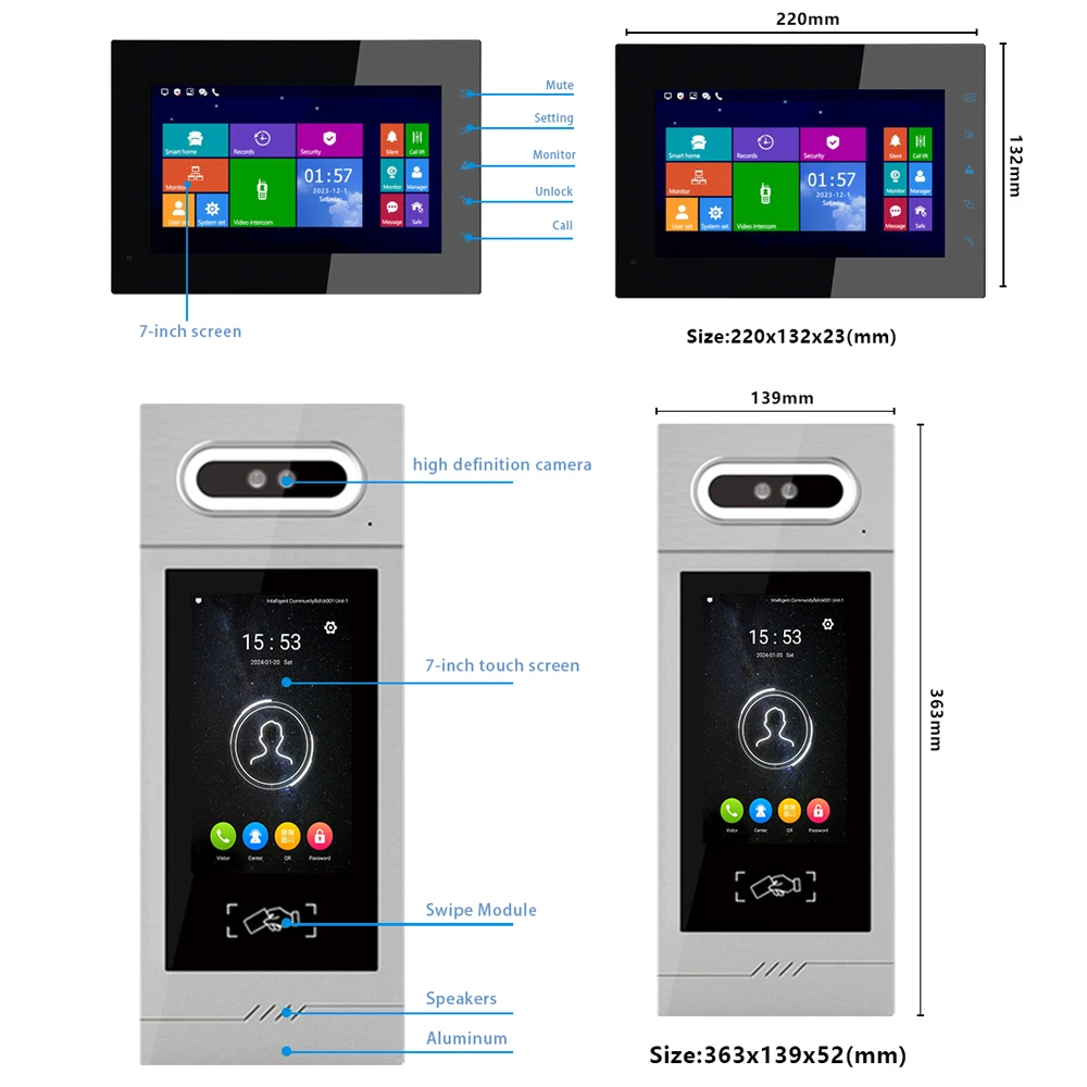 7-Inch Full Touch Building Intercom Digital Building Visual Intercom System Apartment Doorbell Monitoring Intercom