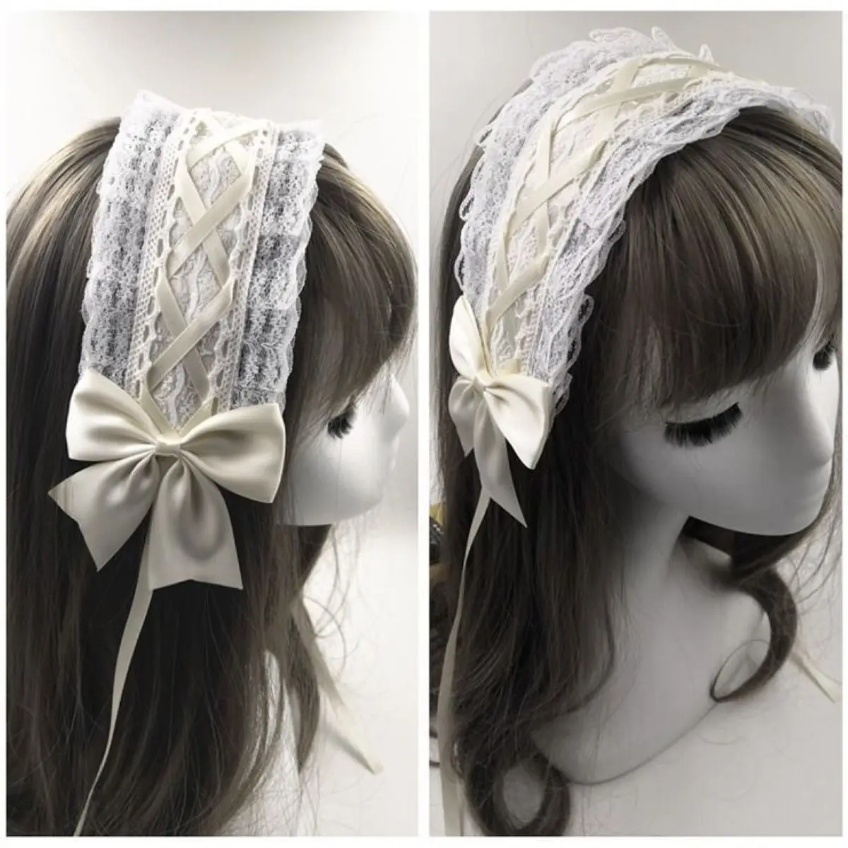 ロリータ風フリルヘッドバンド レースリボンヘアアクセサリー 可愛い女の子用 多用途ヘアアクセサリー ヘアバンド ヘアアクセサリー