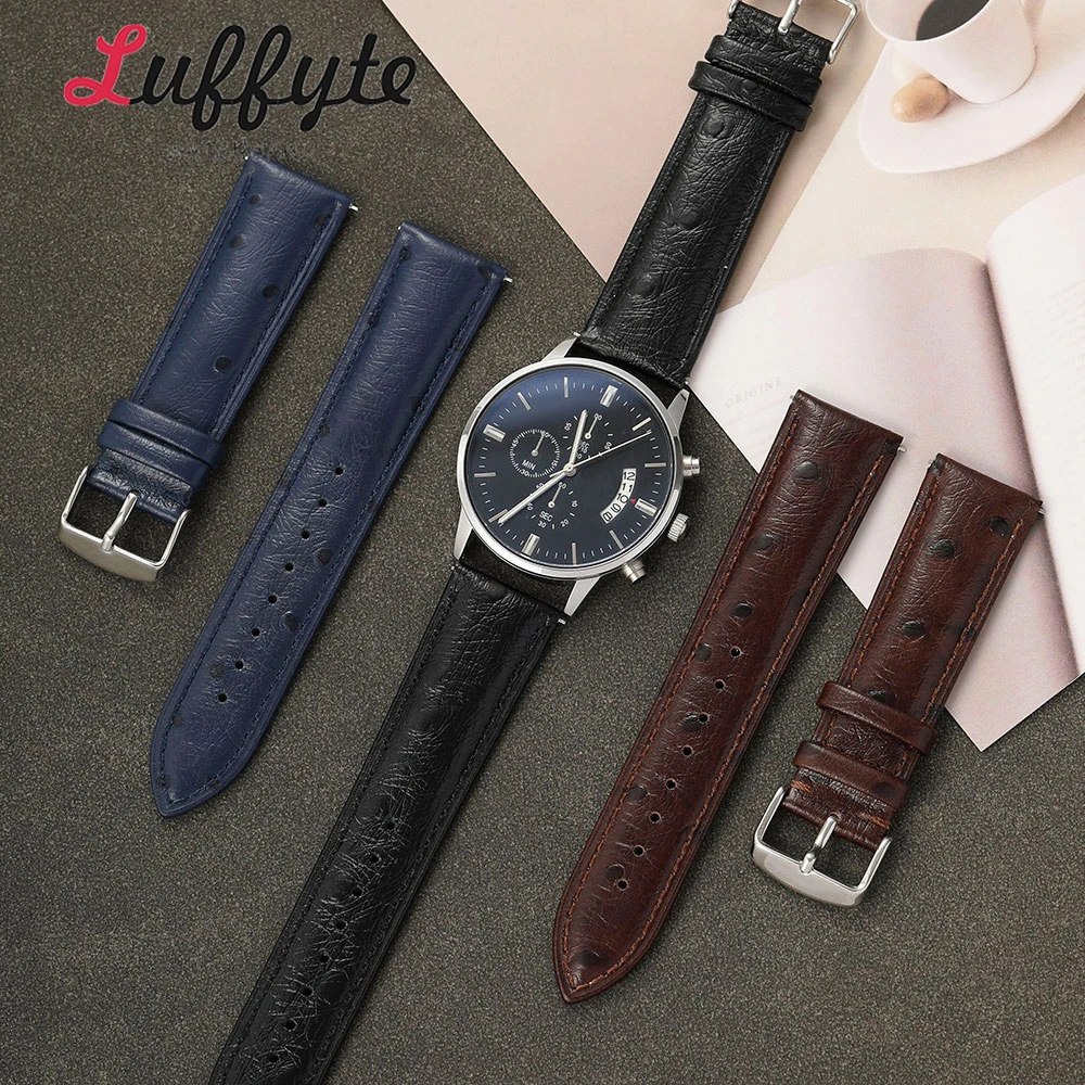 Unisex Ostrich Pattern Watch Band 18mm 20mm 22mm Quick Release Fashion Personality Replacement Genuine Leather Watch Strap