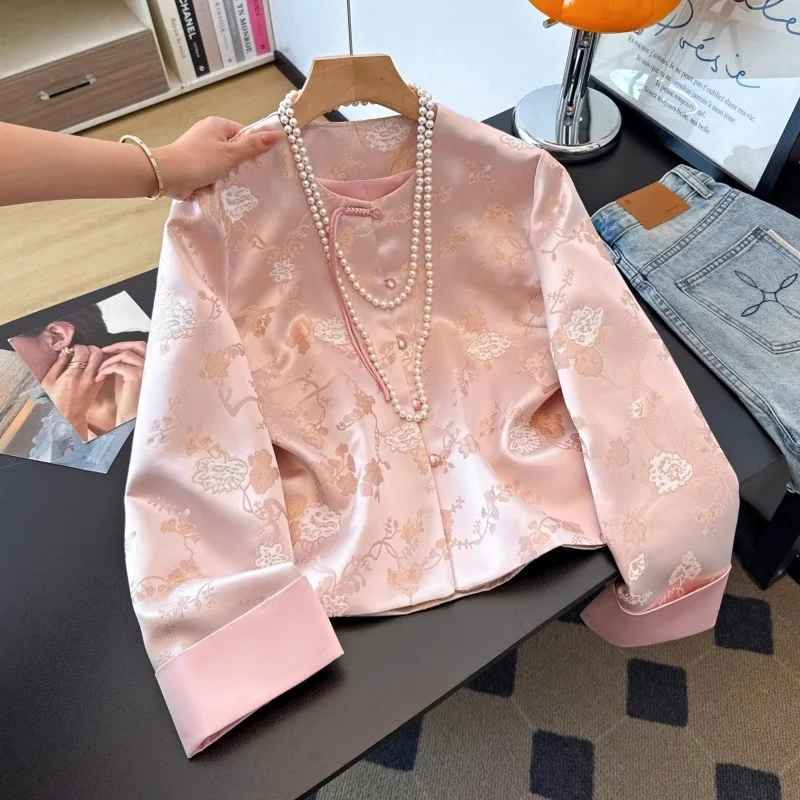 New Chinese Style Tang Suit Satin Heavy Embroidery Plate Personality Autumn New Model National Button Long Sleeve Top Coat