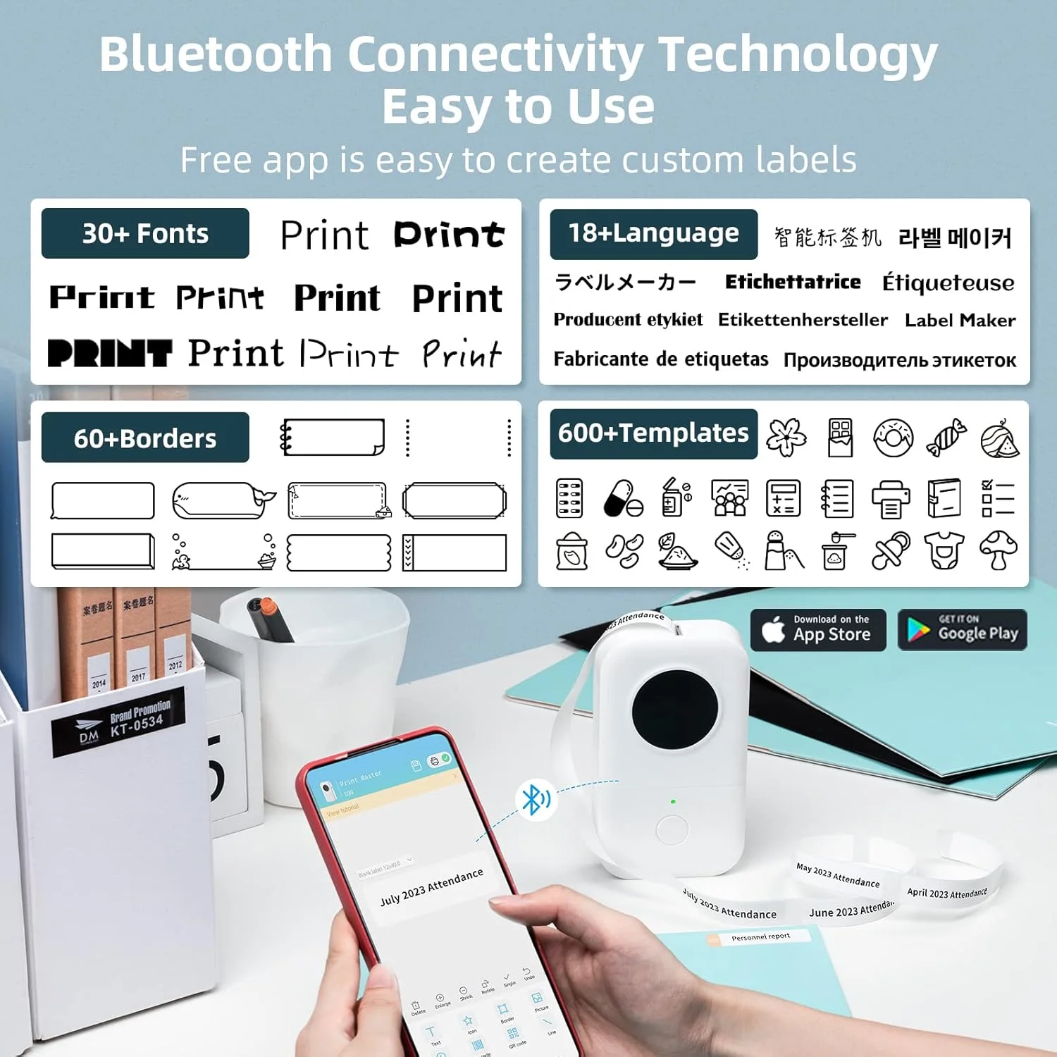 D30 Label Maker Machine with Tape - Bluetooth thermal Portable  Label Printer Labeler Sticker Maker Compatible with  D30 iOS&And