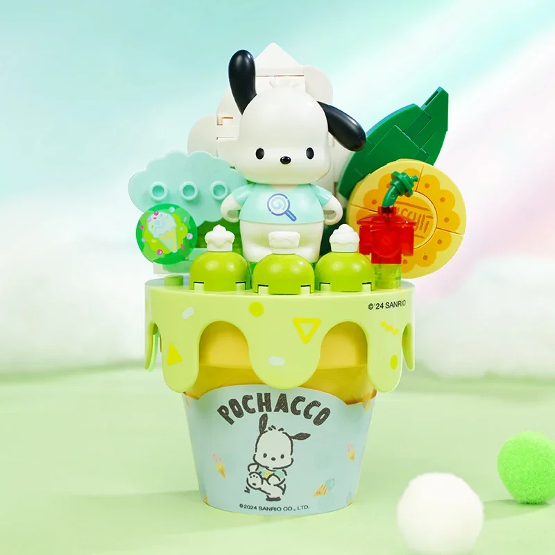 New Keeppley Sanrio Building Blocks Hello Kitty Kuromi Pochacco Cinnamoroll Ice Cream Cone Splicing Model Toy Ornaments Gift