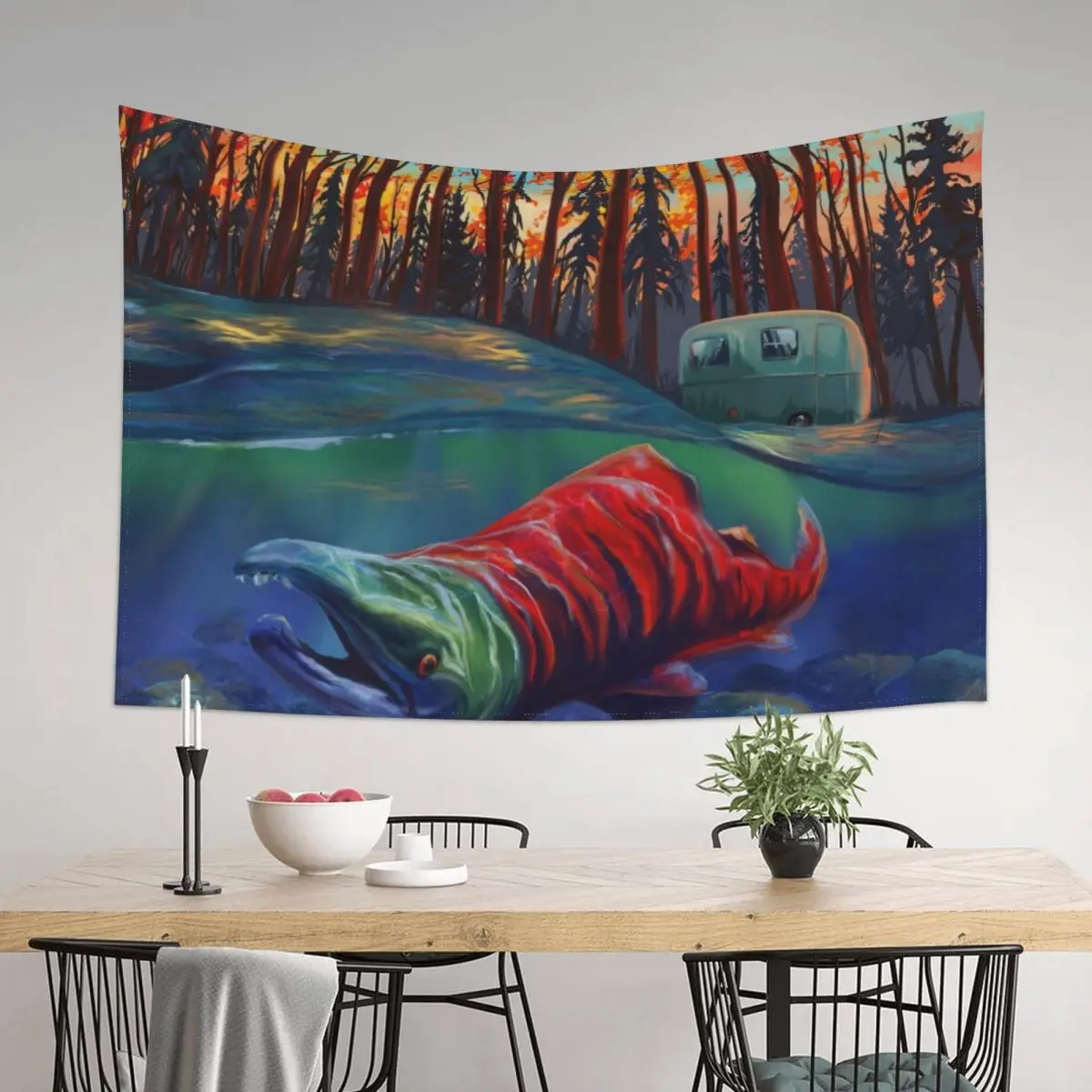 

Salmon fishing nature scene Tapestry Wall Decorations Wall Hanging Decoration For Bedroom Tapestry