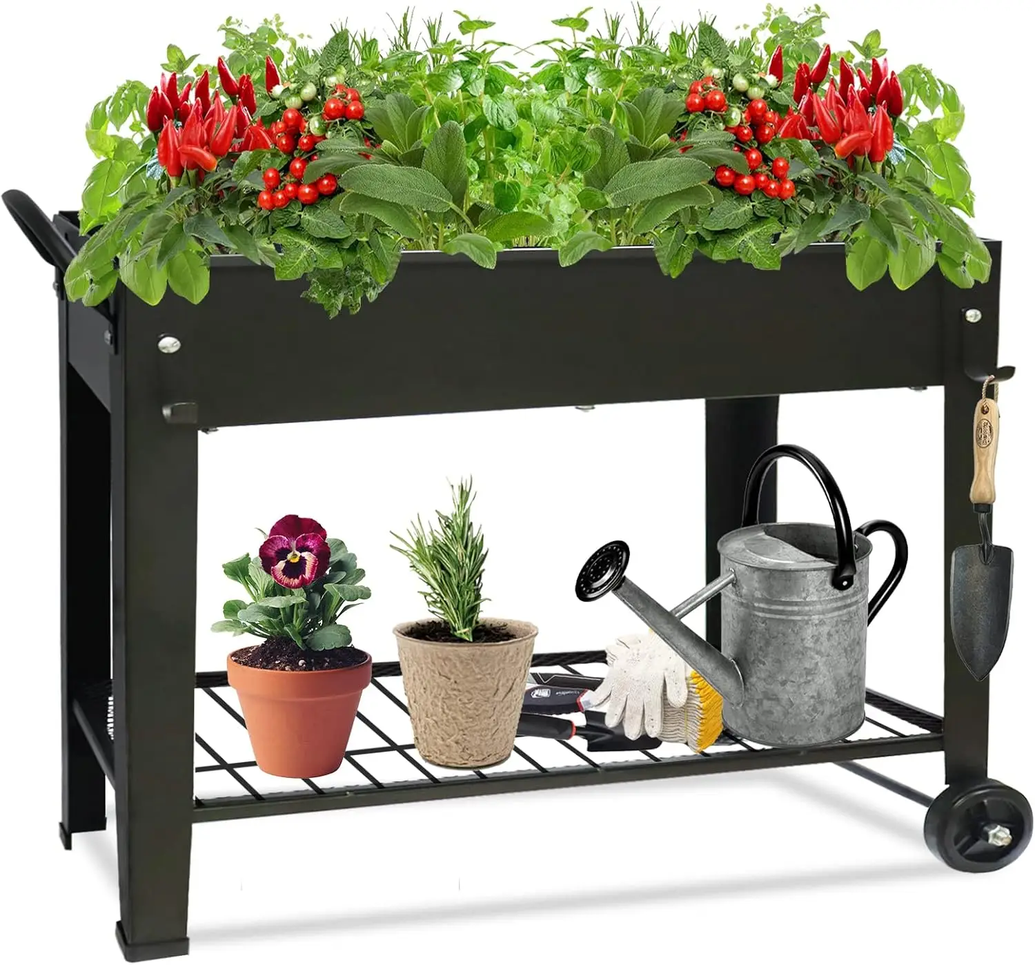 

Raised Garden Planter Box with Wheels, 40x11x31.5 in Galvanized Steel Elevated Bed for Vegetables Flowers Patio
