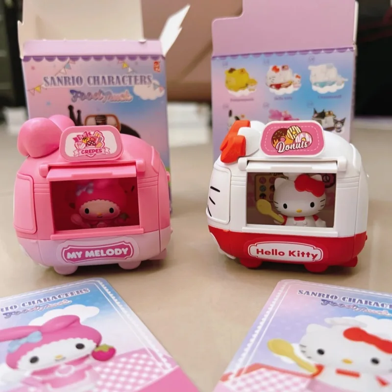 Sanrio caja ciega de la serie de coches de comedor móvil, caja sorpresa misteriosa Kawaii Kuromi, modelo coleccionable, juguetes, adorno, regalos de Navidad para niños