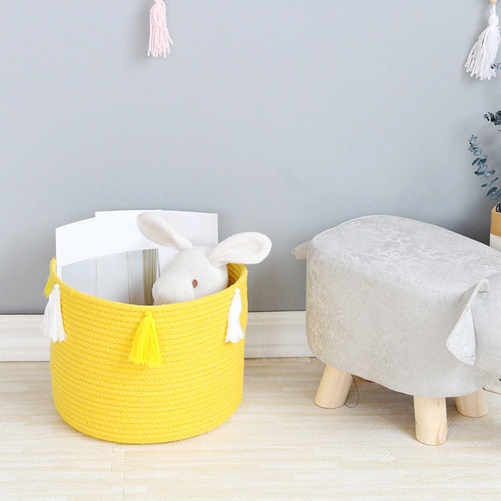 Cotton Rope Woven Storage Bucket Exquisite Workmanship Sturdy Home Organization Container for Space Saving