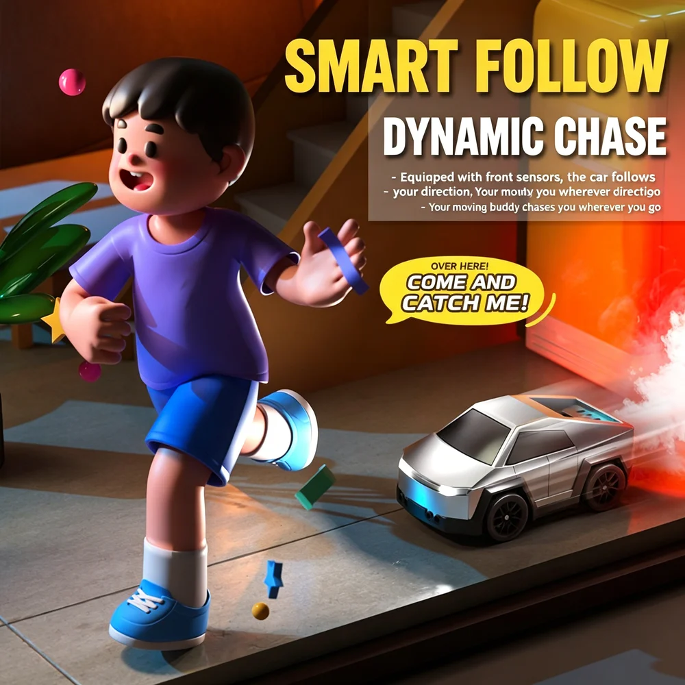 4WD High Speed Drift Mini Desktop RC Car Smart Follow Escape Sensor LED Light Mist Spray Cool Gift For Kids