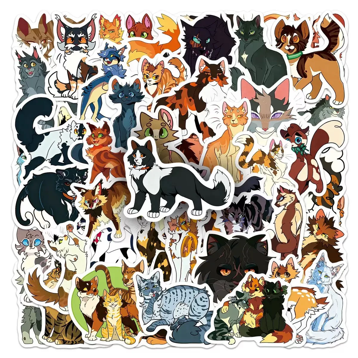 50PCS Cat Warrior Anime Cartoon Sticker DIY Diary Laptop Phone Water Cup Guitar Luggage Skateboard Graffiti Fun for Kid