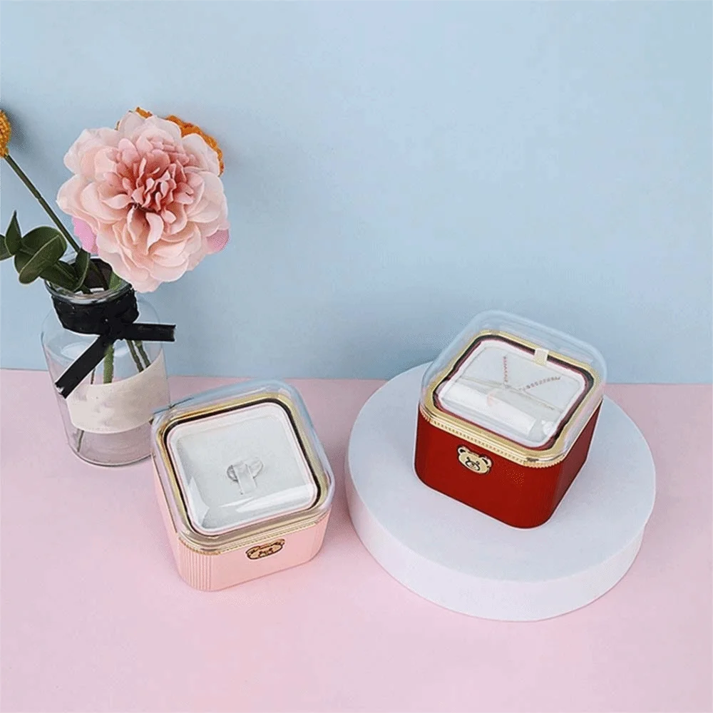 Packaging Box Cartoon Bear Flip Ring Box Romantic Automatic Mini Cake Gift Box Cute Rotating Jewelry Box Birthday Festival