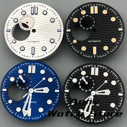 31mm Sterile Watch Dial Black Blue Silver Time Marks Green Luminous Fit NH37 Movement 4Hands Watches For Men