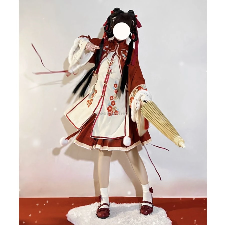 

2025 thicked embroidery traditional chinese improved fashion style jk lolita hanfu elements autumn winter daily lolita dress set