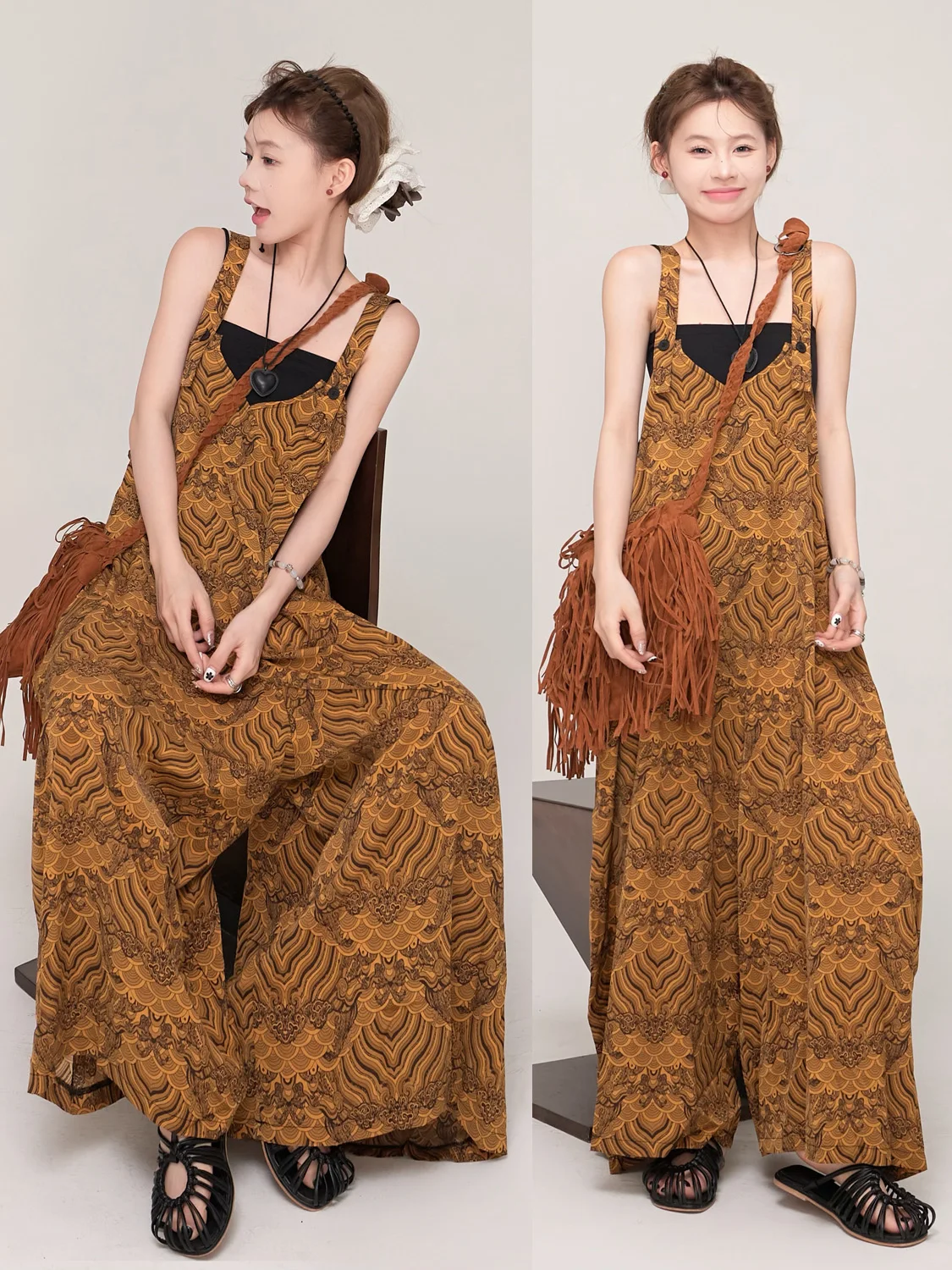 

V-Ne Свободные повседневные брюки Lazy Strap Rer Женская летняя юбка Брюки Ретро Широкие брюки с широкими штанинами для поездок на работу Sle Высокая талия Длинные...