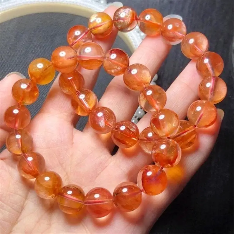 Natural Red Fire Quartz Hematoid Bracelet Round Bead Crystal Reiki Healing Stone Fashion Female Jewelry For Women Gift 1pcs 13MM