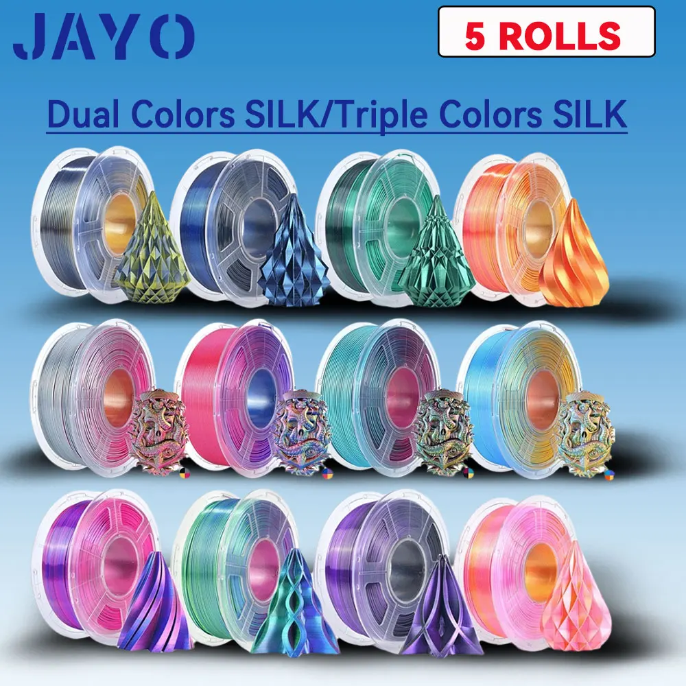 JAYO 5 Rollen 3D Zijde Pla Plus/ Dubbele Kleuren ZIJDE/Drievoudige Kleuren ZIJDE 3D Printer Filament 1.75mm Niet-toxisch als 3D-printmaterialen - afbeelding 2