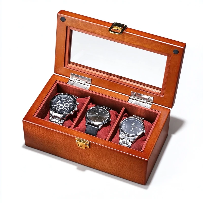 3 Slots Wood Watch Box Organizer Coffee Wooden Watch Case Storage Box New Watch Holder For Men Packing Gift Box