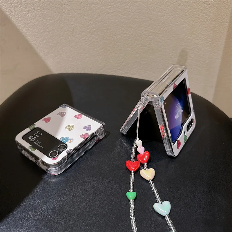 Funda de teléfono blanca con corazones coloridos para Samsung Galaxy Z Flip 7 6 5 4, funda protectora trasera para ZFlip5 ZFlip6 ZFlip7