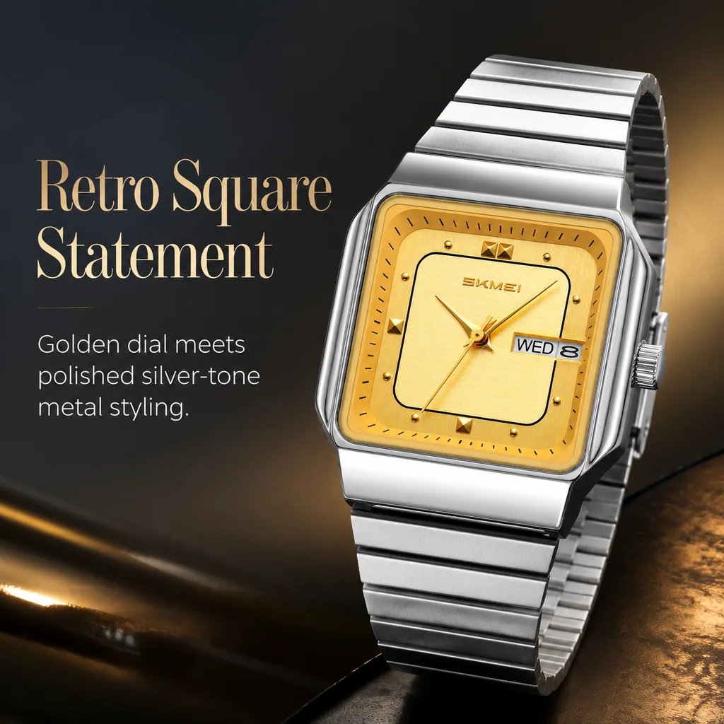 SKMEI 9414 Vintage Quartz Wristwatches Luxury Women’s Watch 3Bar Waterproof Fashion Clock Date Week Display Stainless Steel Band