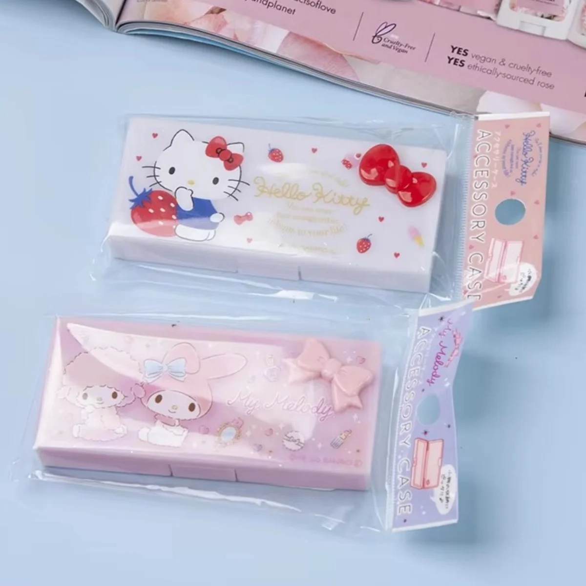 

Japanese hello kitty my melody portable cotton swab box cute my piano floss storage jewelry box carry-on travel supplies