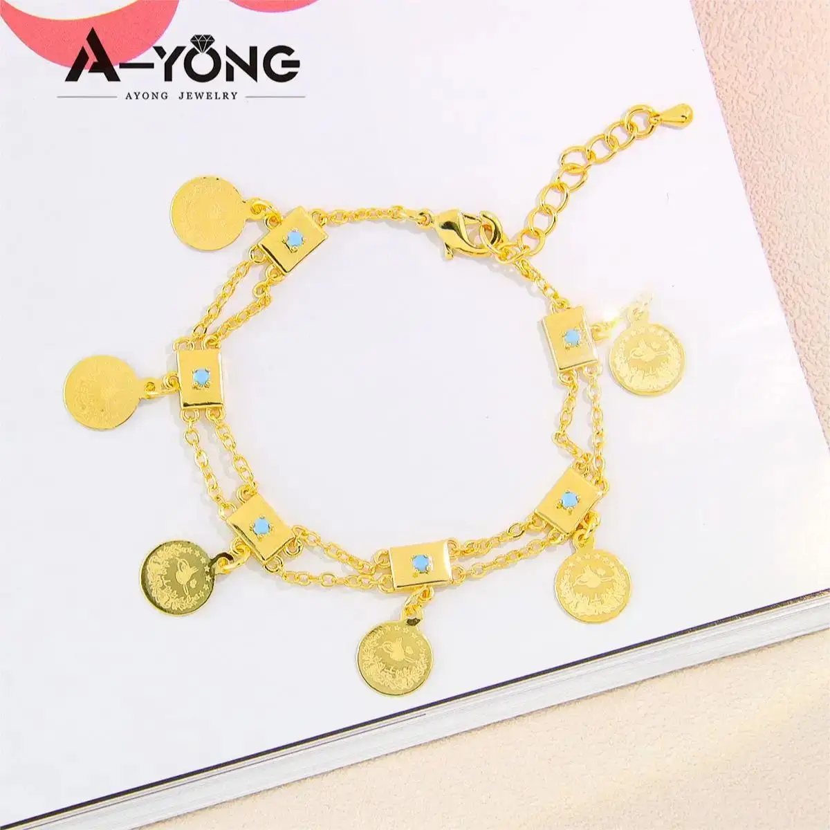 Arab Gold Color Bracelets 18k Gold Plated Turkish Coins Bangles for Women Dubai African Fashion Party Jewelry Gifts