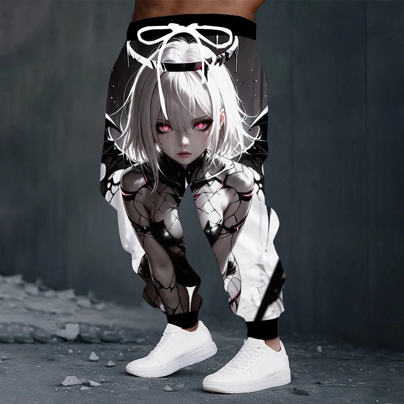 

3D Printed Anime Girl Sweatpants with Sword, Men's Fashion Street Style Long Sweatpants, Casual Anime Sweatpants