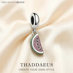 Watermelon Dangle Charm Women Men Summer Trendy 925 Sterling Silver New Europe Pendant Jewelry Gift