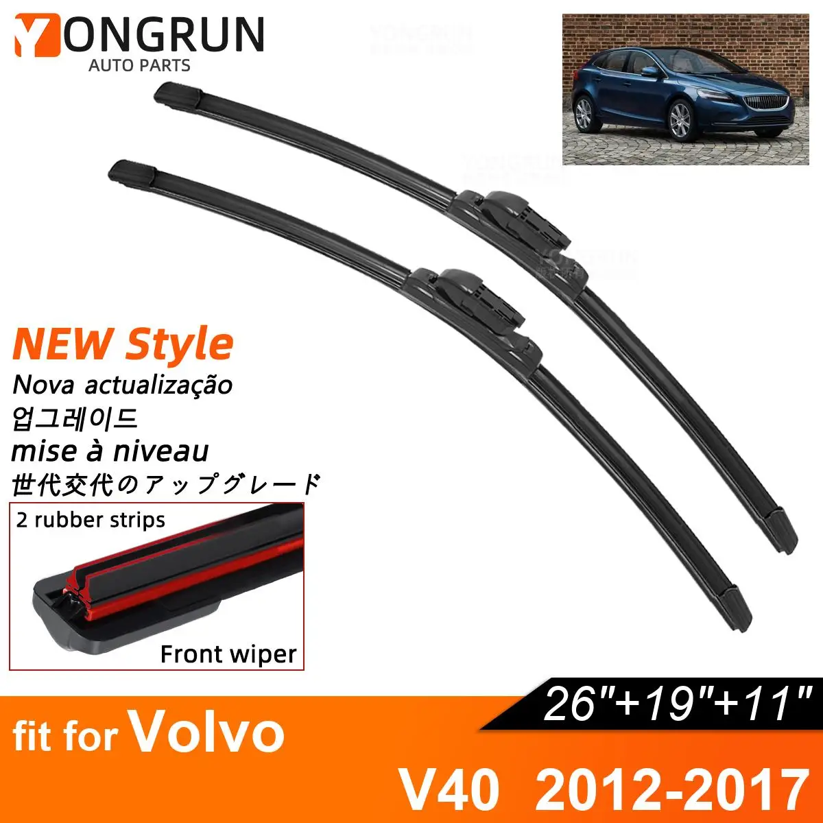 

Double Rubber Car Wiper Blades for 2012-2017 Volvo V40 Front Rear Windshield Wipers Car Accessories 2012 2014 2015 2016 2017