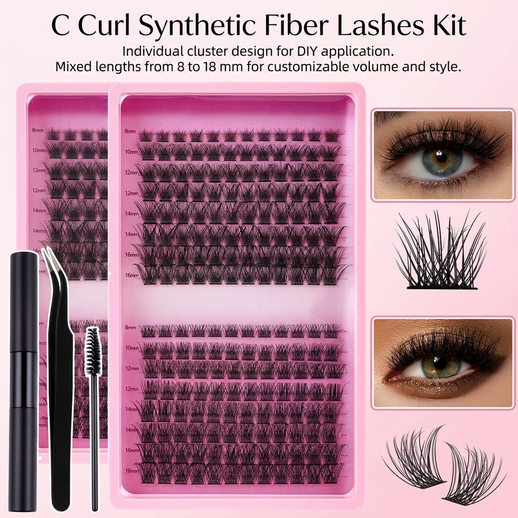 8-18mm European American Lash 192 Cluster C Curl False Eyelashes DIY Segmented Fake Eyelash Glue Set Fluffy Daily Makeup Supply