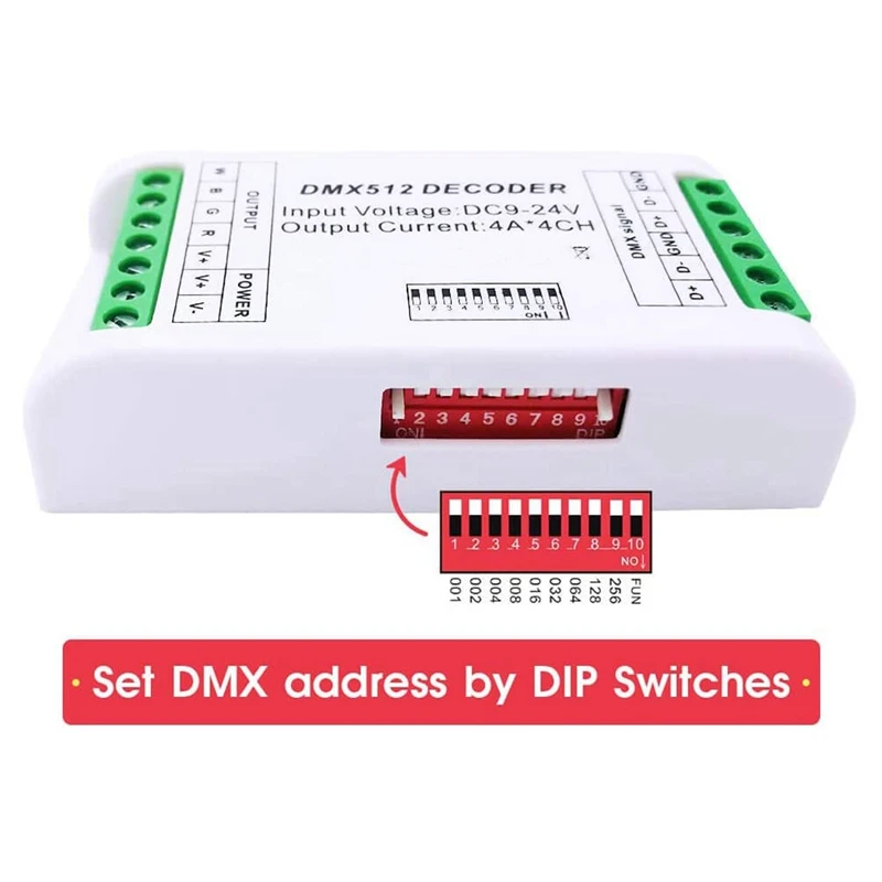 3X Mini 4 Channel DMX RGBW Decoder 16A RGB RGBW Strip Controller DMX 512 Dimmer Driver For LED Strip Lights DC9-24V