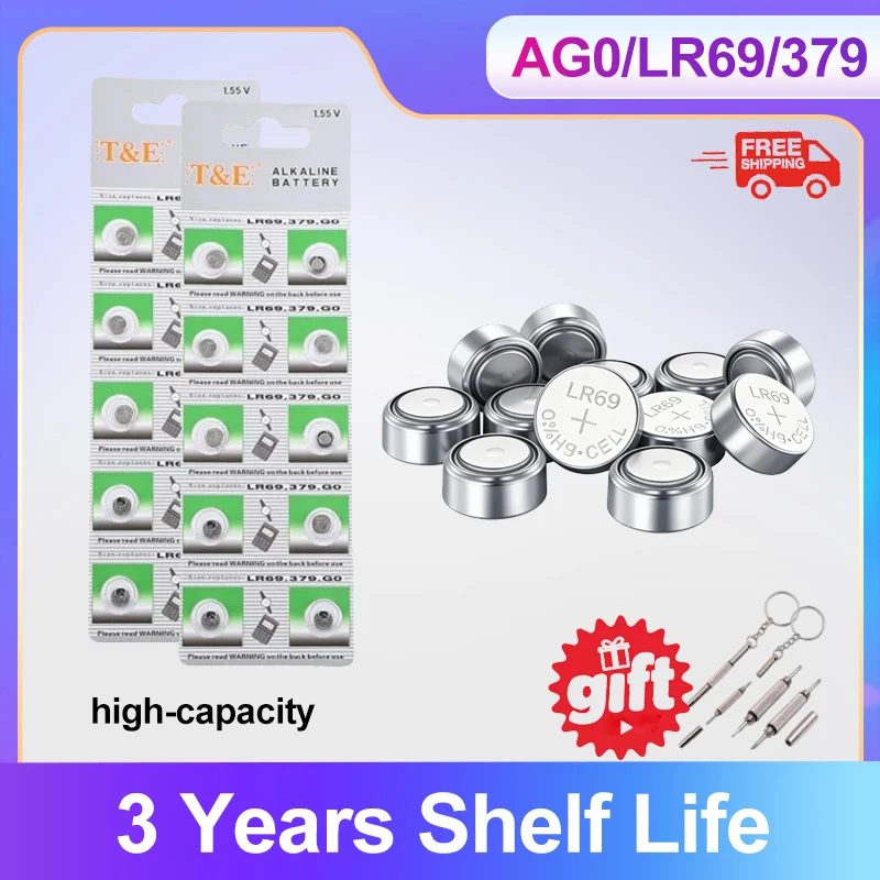 

1.55V AG0 LR521 Alkaline Button Batteries SR521SW 379 379A D379 GP379 SR63 LR63 Coin Cell For Watch Toy Remote Control