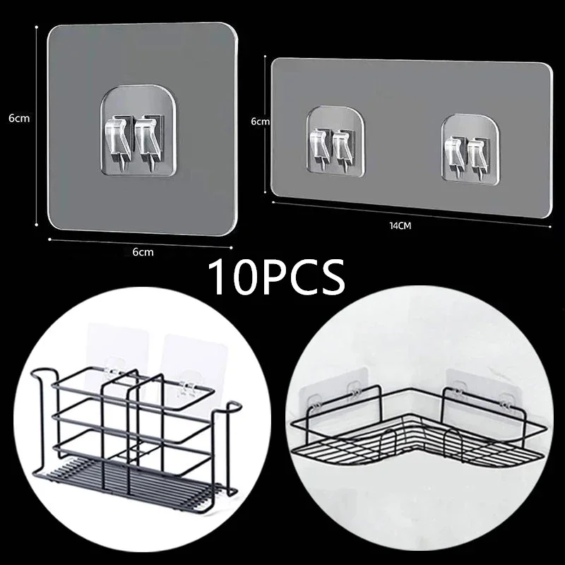 

10PCS Transparent Hanging Shelf Hooks Wall Storage Rack Fixing Patch Strong Self-Adhesive Snap For Kitchen Bathroom Gadgets