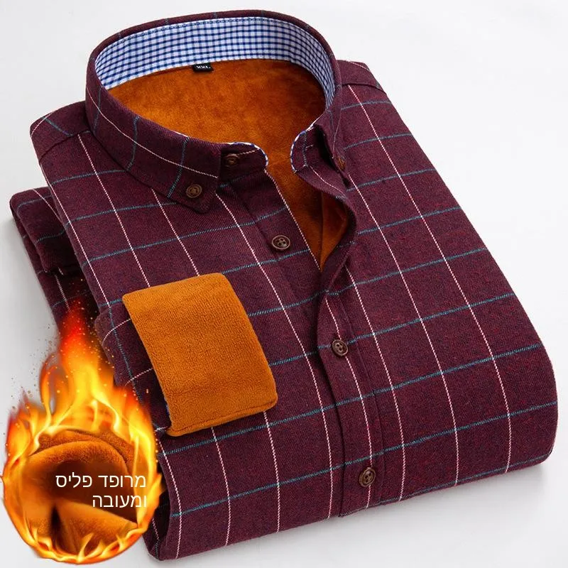 

Thick Plaid Warm Shirt Handsome Men's Long Sleeve Printed Shirt Non-iron Treatment Daily Wear Comfortable Fit Inner Wear
