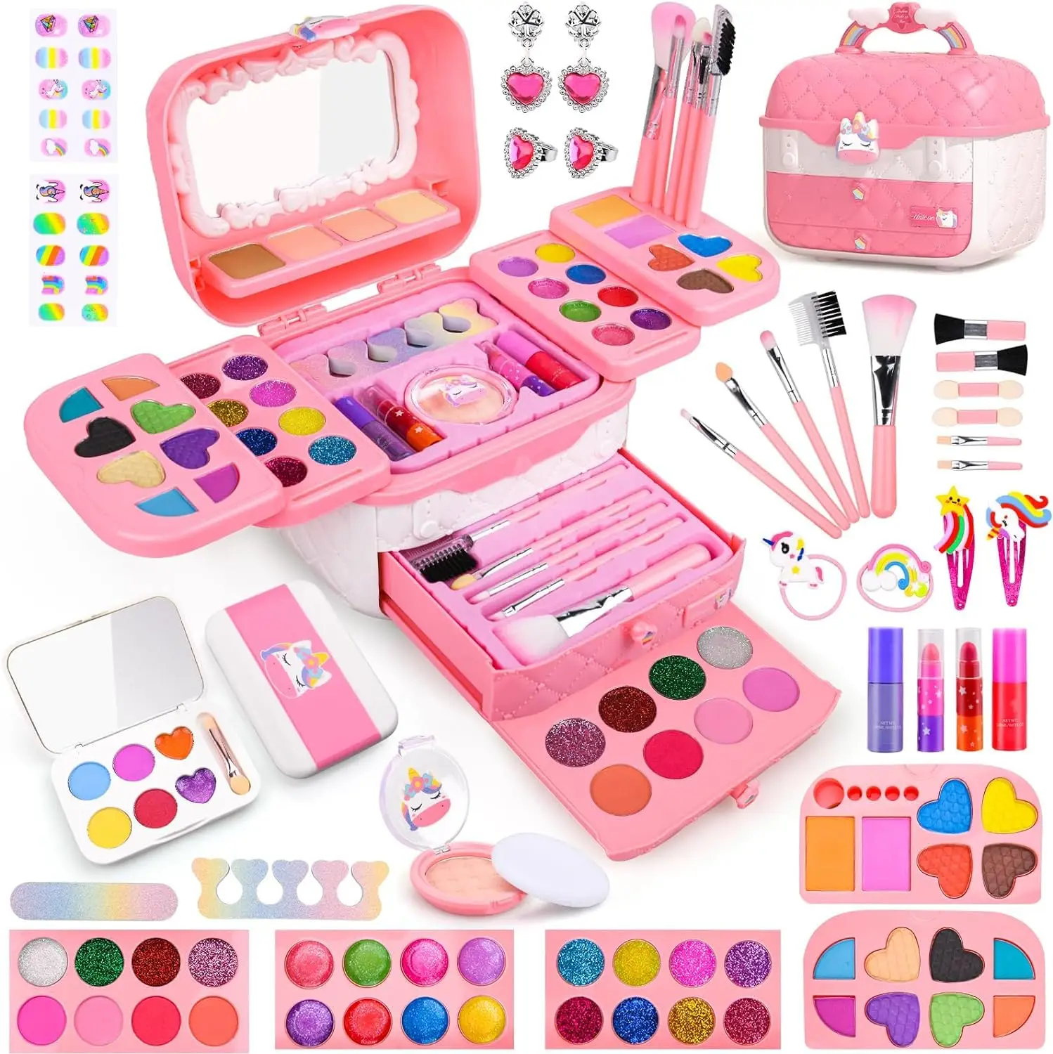 

80 PCS Kids Makeup Kit for Girls 5 6 7 8 Years Old, Unicorn Girls Toy for Little Girls Birthday, Princess Dolls Dress Up Toy for