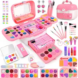 80 PCS Kids Makeup Kit for Girls 5 6 7 8 Years Old, Unicorn Girls Toy for Little Girls Birthday, Princess Dolls Dress Up Toy for