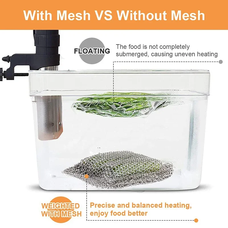 Sous Vide Sinker Weight Stainless Steel Mesh Net for Evenly Cooked Food - Food Grade Steel Immersion Cooker Accessory