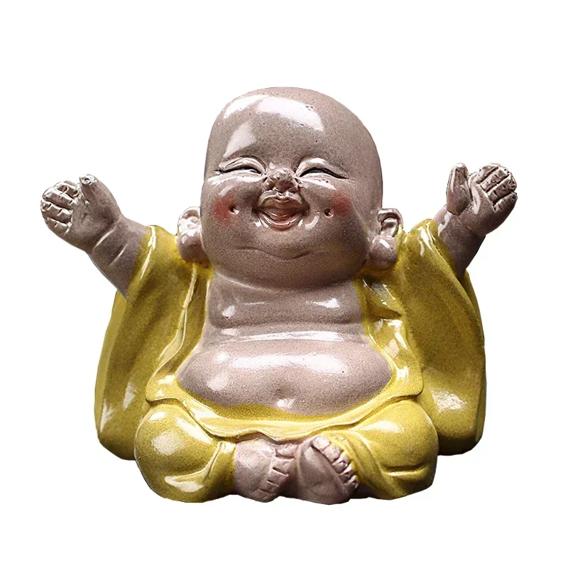 Resin Color-changing Tea Pet Small Buddha Monk Figurine Ornaments Desktop Crafts Home Tea Table Decoration Accessories Gifts