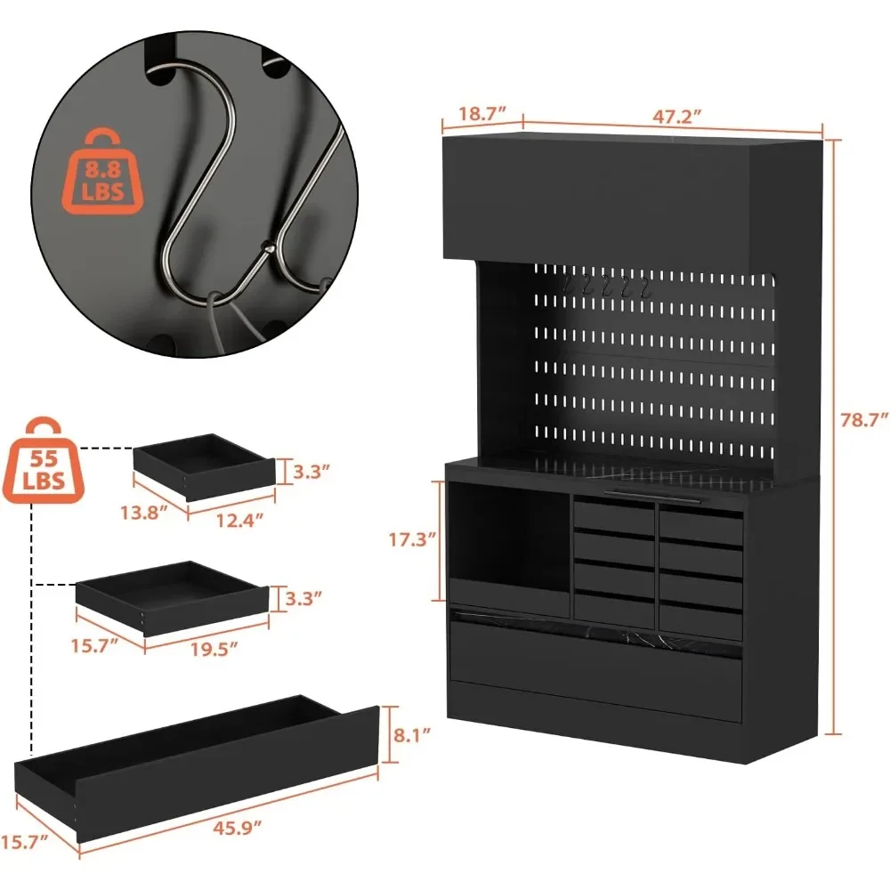 Large Kitchen Pantry Storage Cabinet with 9 Drawers,Open Shelf for Dining Room 78.7