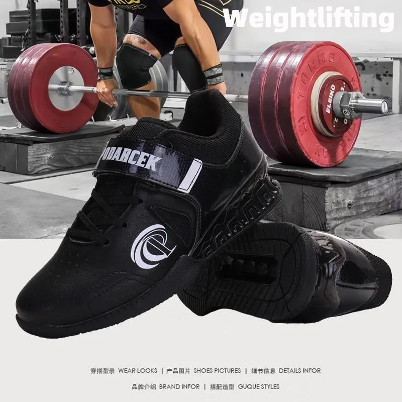 Chaussures de sport professionnelles en cuir pour hommes, chaussures d'entraînement de poids, noir, rouge, squat, nervures dures, salle de sport, marque de luxe