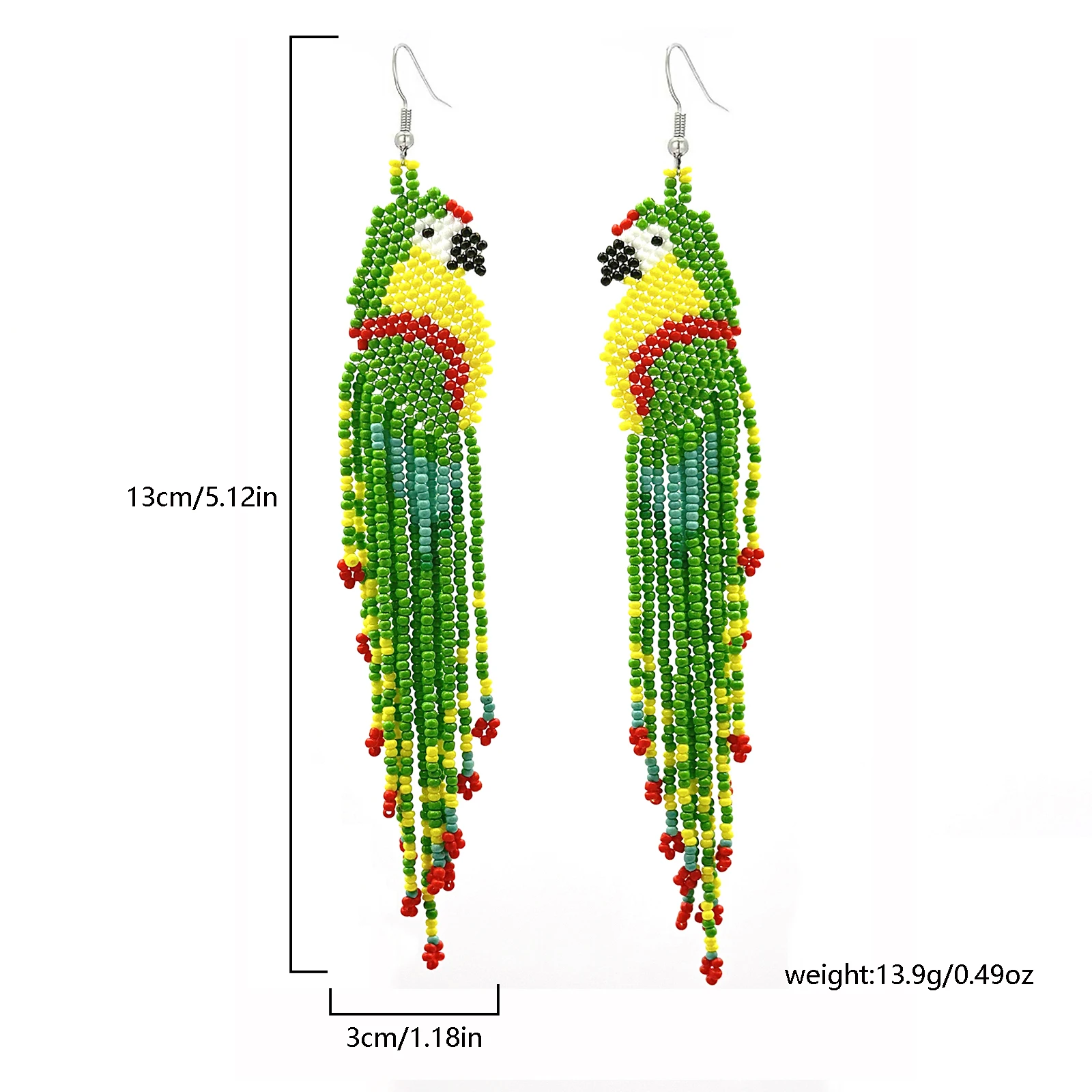 Glasperlen-Ohrringe mit Papageien-Design, Böhmische Fransen-Ohrringe, Samenperlen-Strang-Ohrringe, Damenschmuck für den Alltag – Detail 1