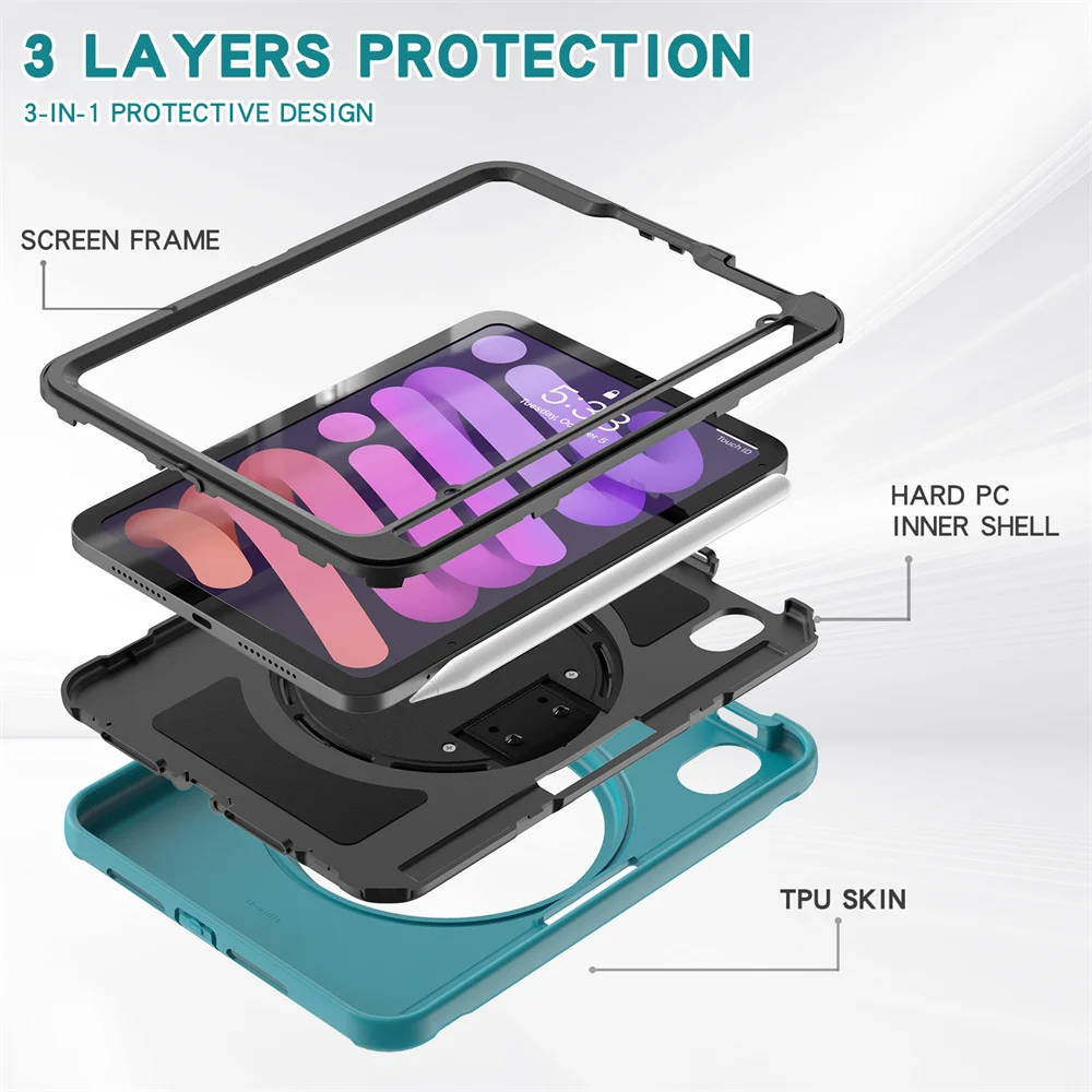 For iPad mini 6 5 4 3 Rotating Case For iPad Air4 10.9 Air2 9.7 10.2 Pro 10.5 Pro12.9 Shockproof Tablet Cover Handle Stand Coque