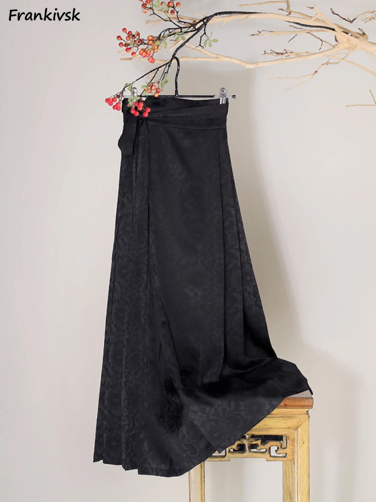 

Black Long Skirts Women Spring Summer Chic Retro All-match Basic High Waisted Street Vintage Clothes Chinese Style Faldas Largas