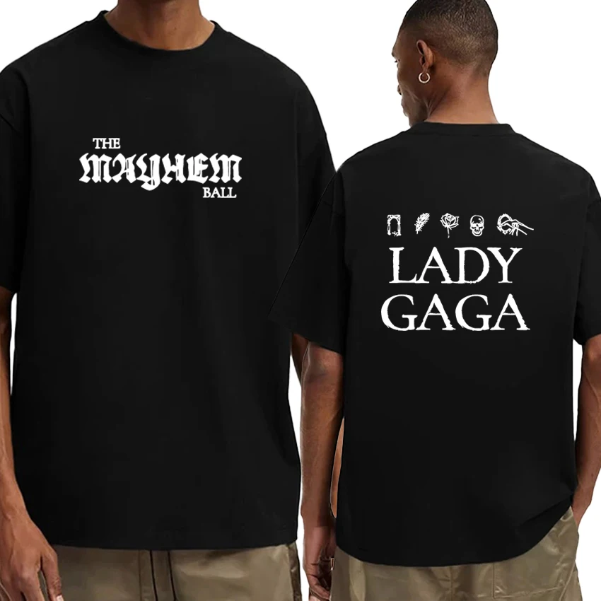 

The MAYHEM Ball Graphic Short Sleeve 100% Cotton Men Women Oversized t-shirt Lady Gaga Concert Double Sided Print Unisex Tops