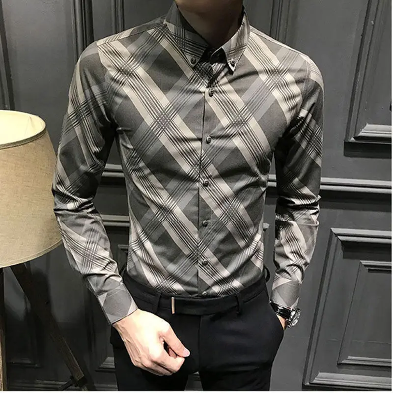New Long Sleeve Plaid Shirt Korean version trendy men autumn leisure Slim fit Non-iron business men's shirt