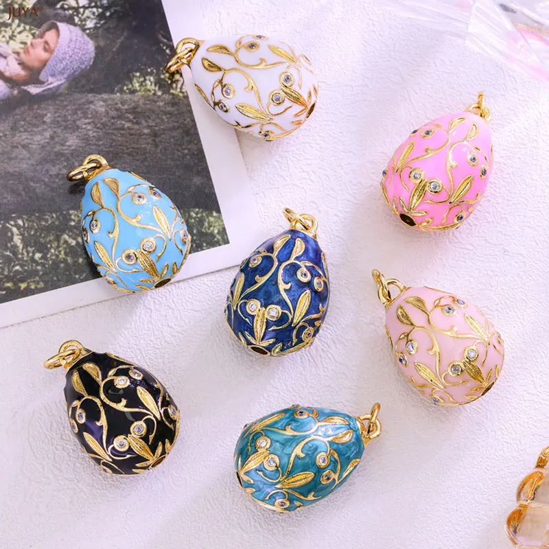 JUYA New 3D Water Drop Pendant Bohemia Type CZ Enamel Charm For DIY Women Necklaces Jewelry Making Accessories