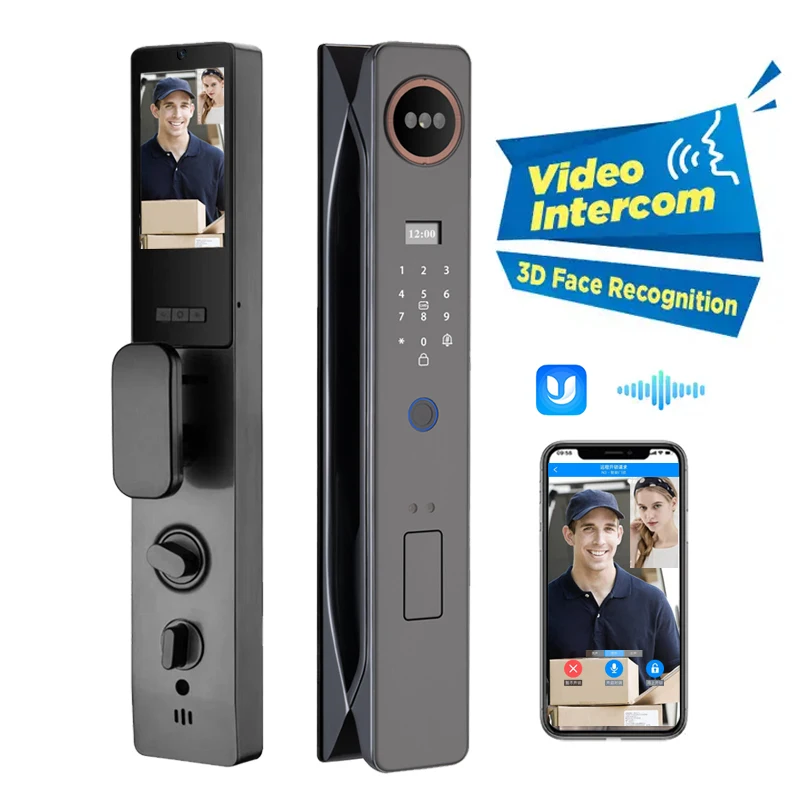 

OEM 3D Face Door Lock Smart 2 Cameras Temporary Password Monitoring Video Call Intercom Fingerprint Home Security Door Lock