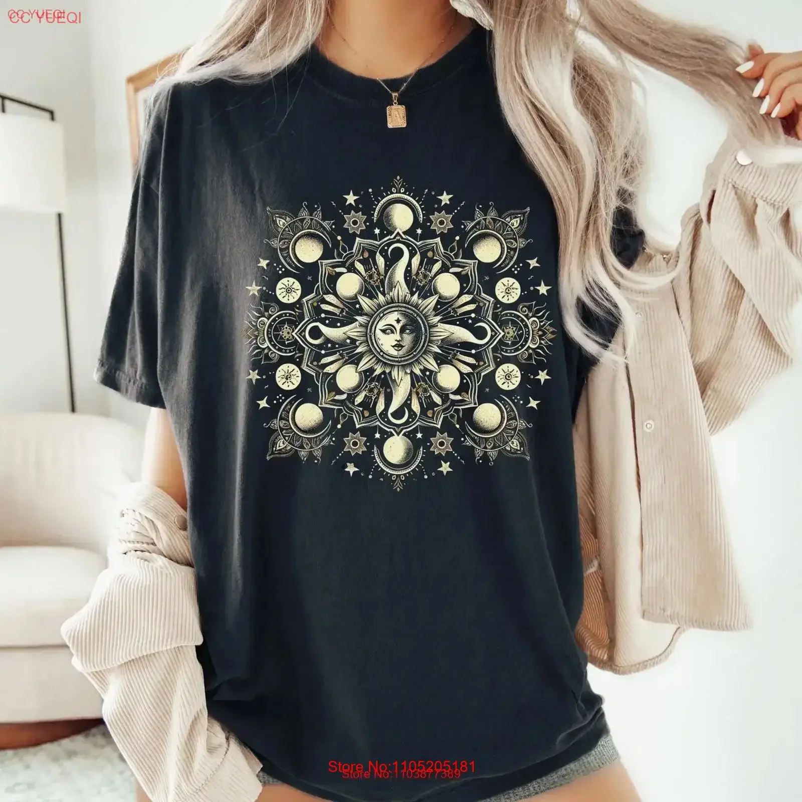 Mystical Moon Phase T Shirt Celestial Sun Boho Vintage Spiritual Witchy Pagan Clothing Child Aesthetic vintage Washed