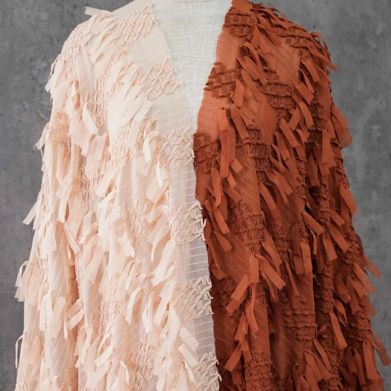 

L100cm X W130cm Luxury French 3D Fringe Shirred Embroidered Sheer Chiffon Fabric Spring Summer Shirts Skirts and Stage Costumes